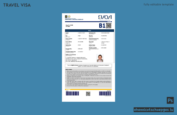 Indonesisches E-Visum in Word- und PDF-Formaten, Version 2 – Beispielvorschau